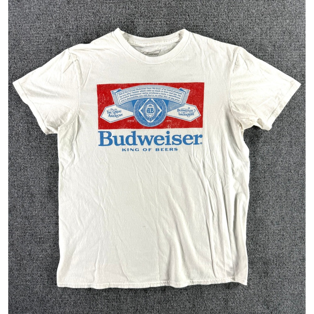 Budweiser King of Beers Graphic T-Shirt Medium White Cotton Crewneck Tee